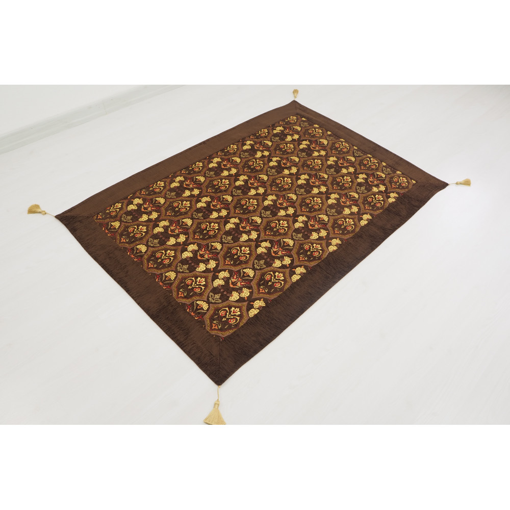 Table Cloth, Table Linens, 3"37X4"11, Brown Carnation Pattern Turkish Fabric Table Cloth