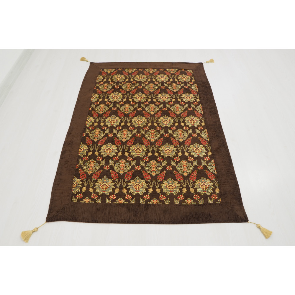 Table Cloth, Table Linens, 3"37X4"11, Brown Tulip Pattern Turkish Fabric Table Cloth