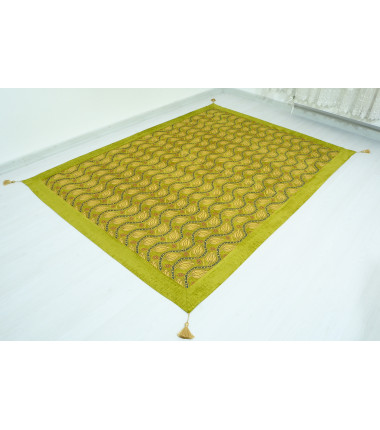 Turkish Bedspread, Twin L Size Bed Cover, 7.2X5.2, Green Tulip Pattern Fabric Blankets, Ottoman Decorative Sofa and Bed Cover