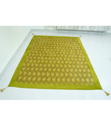 Turkish Bedspread, Twin L Size Bed Cover, 7.2X5.2, Green Tulip Pattern Fabric Blankets, Ottoman Decorative Sofa and Bed Cover