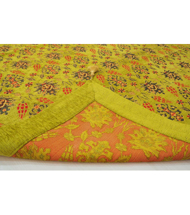 Turkish Bedspread, Twin L Size Bed Cover, 7.2X5.2, Green Tulip Pattern Fabric Blankets, Ottoman Decorative Bed Cover