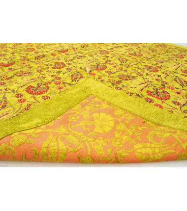 Turkish Bedspread, Twin L Size Bed Cover, 7.2X5.2, Green Carnation Pattern Fabric Blankets, Ottoman Decorative Bed Cover