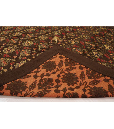 Turkish Bedspread, Twin L Size Bed Cover, 7.2X5.2, Brown Tulip Pattern Fabric Blankets, Ottoman Decorative Bed Cover