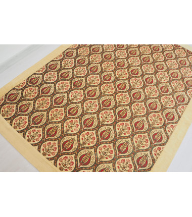 Turkish Bedspread, Twin L Size Bed Cover, 7.2X5.2, Beige Tulip Pattern Fabric Blankets, Ottoman Decorative Bed Cover