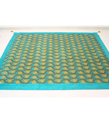 Turkish Bedspread, Twin L Size Bed Cover, 7.2X5.2, Turquoise Blue Tulip Pattern Fabric Blankets, Ottoman Decorative Bed Cover