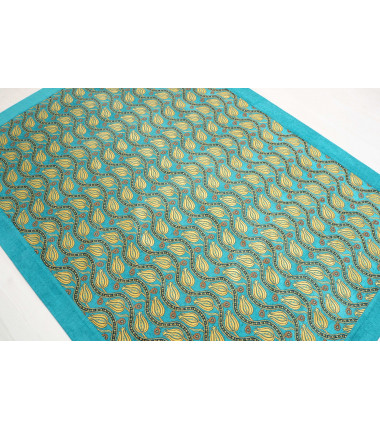 Turkish Bedspread, Twin L Size Bed Cover, 7.2X5.2, Turquoise Blue Tulip Pattern Fabric Blankets, Ottoman Decorative Bed Cover