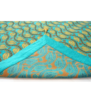 Turkish Bedspread, Twin L Size Bed Cover, 7.2X5.2, Turquoise Blue Tulip Pattern Fabric Blankets, Ottoman Decorative Bed Cover