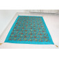 Turkish Bedspread, Twin L Size Bed Cover, 7.2X5.2, Turquoise Blue Carnation Pattern Fabric Blankets, Ottoman Bed Cover