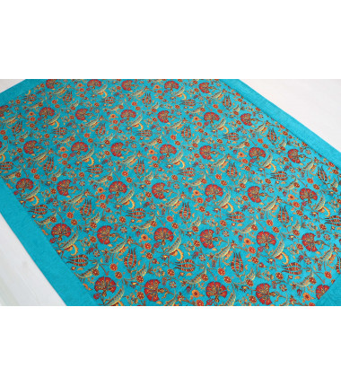 Turkish Bedspread, Twin L Size Bed Cover, 7.2X5.2, Turquoise Blue Carnation Pattern Fabric Blankets, Ottoman Decorative Bed Cove