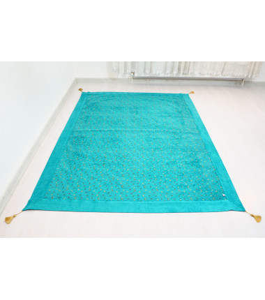 Turkish Bedspread, Twin L Size Bed Cover, 7.2X5.2, Turquoise Blue Arabian NIght Pattern Fabric Blankets, Ottoman Bed Cover