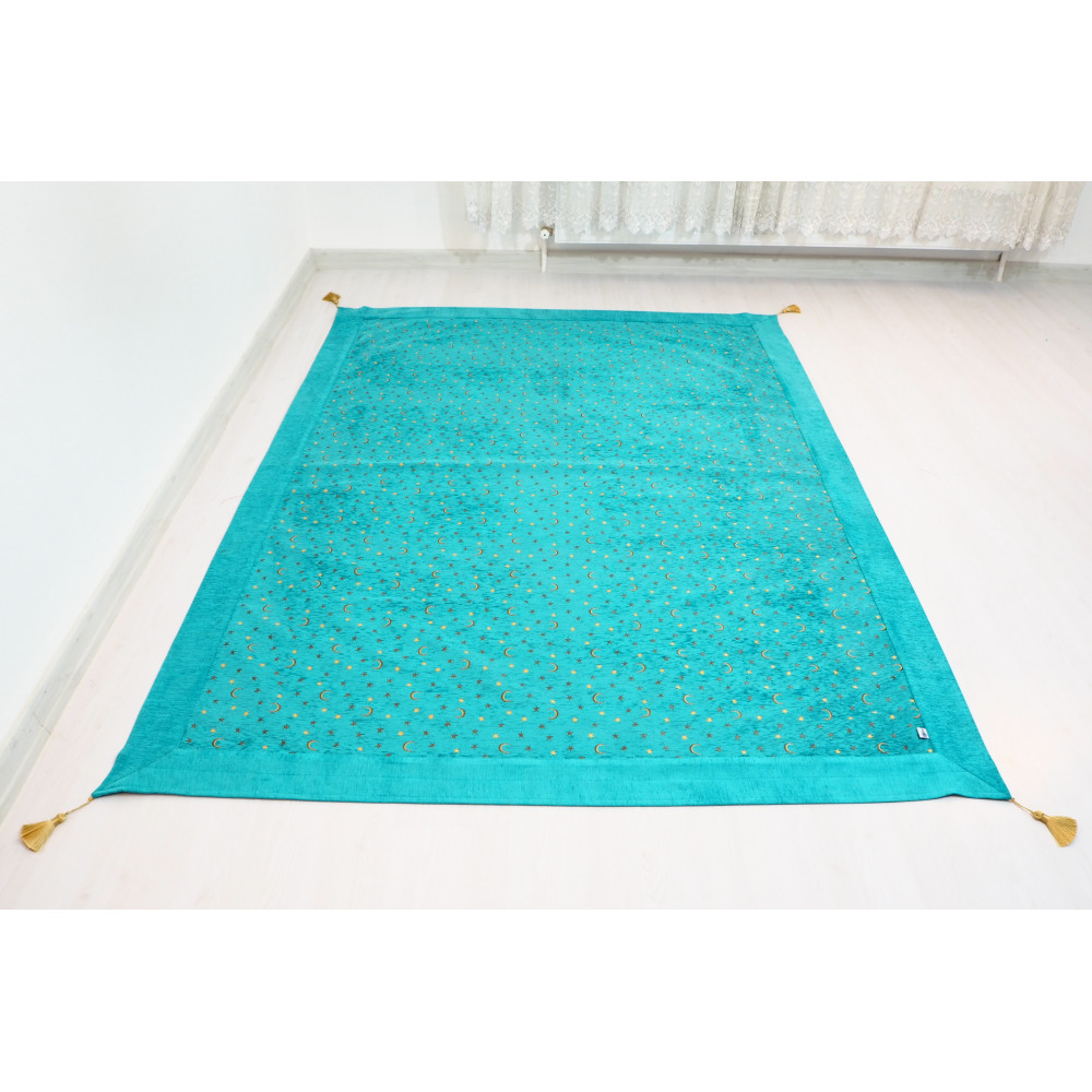 Turkish Bedspread, Twin L Size Bed Cover, 7.2X5.2, Turquoise Blue Arabian NIght Pattern Fabric Blankets, Ottoman Bed Cover