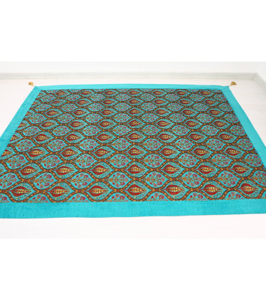 Turkish Bedspread, Twin L Size Bed Cover, 7.2X5.2, Turquoise Blue Tulip Pattern Fabric Blankets, Ottoman Decorative Bed Cover