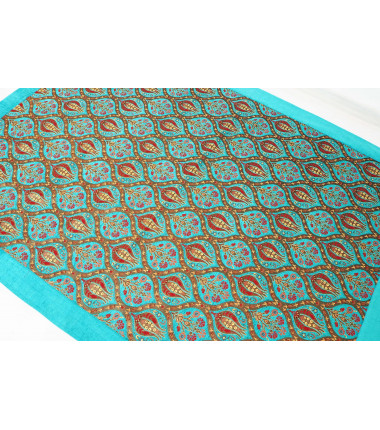 Turkish Bedspread, Twin L Size Bed Cover, 7.2X5.2, Turquoise Blue Tulip Pattern Fabric Blankets, Ottoman Decorative Sofa and Bed