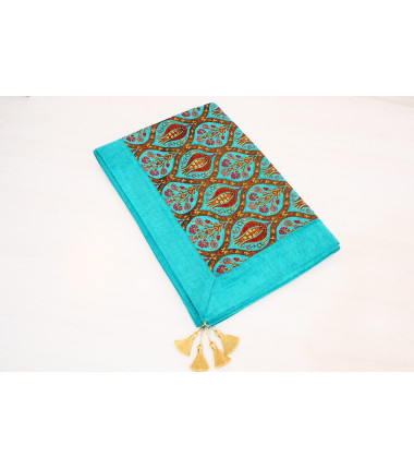 Turkish Bedspread, Twin L Size Bed Cover, 7.2X5.2, Turquoise Blue Tulip Pattern Fabric Blankets, Ottoman Decorative Sofa and Bed