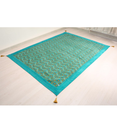 Turkish Bedspread, Twin L Size Bed Cover, 7.2X5.2, Turquoise Blue Tiger Eyes Pattern Fabric Blankets, Ottoman Bed Cover