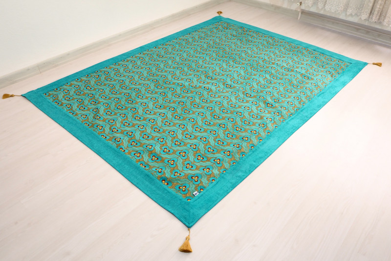 Turkish Bedspread, Twin L Size Bed Cover, 7.2X5.2, Turquoise Blue Tiger Eyes Pattern Fabric Blankets, Ottoman Bed Cover