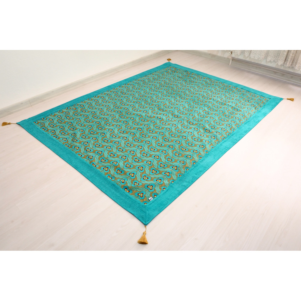 Turkish Bedspread, Twin L Size Bed Cover, 7.2X5.2, Turquoise Blue Tiger Eyes Pattern Fabric Blankets, Ottoman Bed Cover