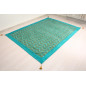 Turkish Bedspread, Twin L Size Bed Cover, 7.2X5.2, Turquoise Blue Tiger Eyes Pattern Fabric Blankets, Ottoman Bed Cover