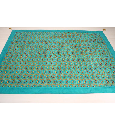 Turkish Bedspread, Twin L Size Bed Cover, 7.2X5.2, Turquoise Blue Tiger Eyes Pattern Fabric Blankets, Ottoman Bed Cover