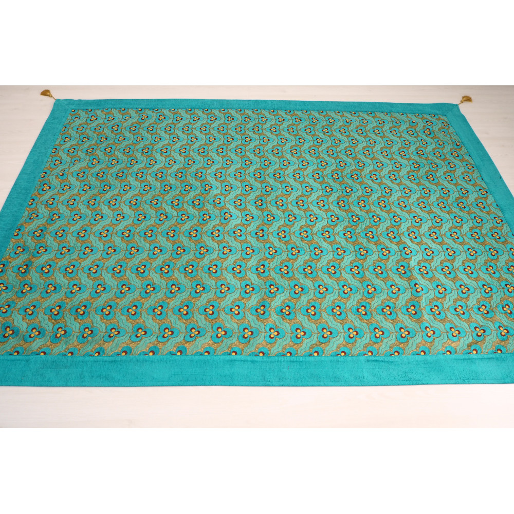 Turkish Bedspread, Twin L Size Bed Cover, 7.2X5.2, Turquoise Blue Tiger Eyes Pattern Fabric Blankets, Ottoman Bed Cover