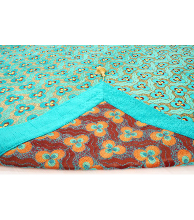 Turkish Bedspread, Twin L Size Bed Cover, 7.2X5.2, Turquoise Blue Tiger Eyes Pattern Fabric Blankets, Ottoman Bed Cover