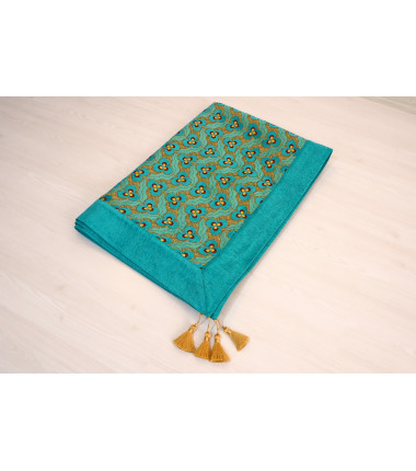 Turkish Bedspread, Twin L Size Bed Cover, 7.2X5.2, Turquoise Blue Tiger Eyes Pattern Fabric Blankets, Ottoman Bed Cover