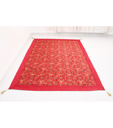 Turkish Bedspread, Twin L Size Bed Cover, 7.2X5.2, Red Carnation Pattern Fabric Blankets, Ottoman Decorative Bed Cover