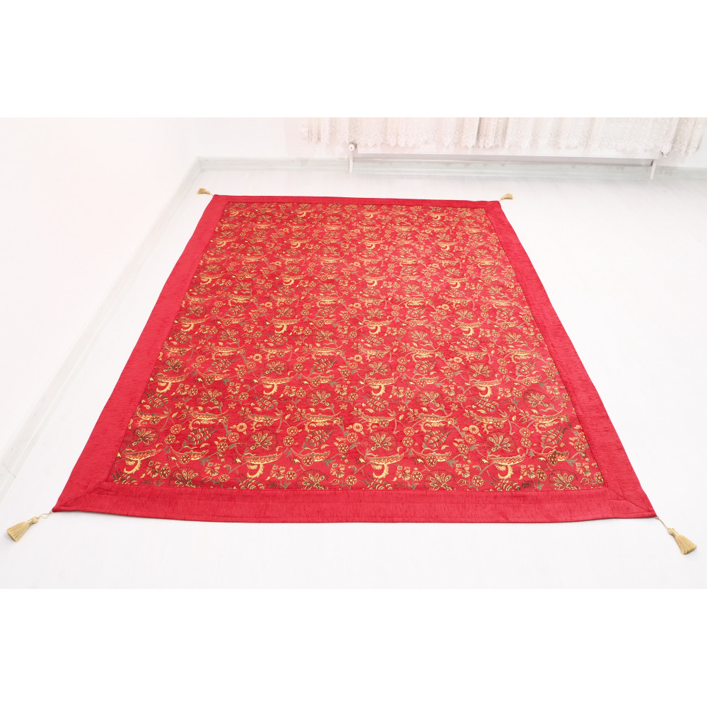 Turkish Bedspread, Twin L Size Bed Cover, 7.2X5.2, Red Carnation Pattern Fabric Blankets, Ottoman Decorative Bed Cover