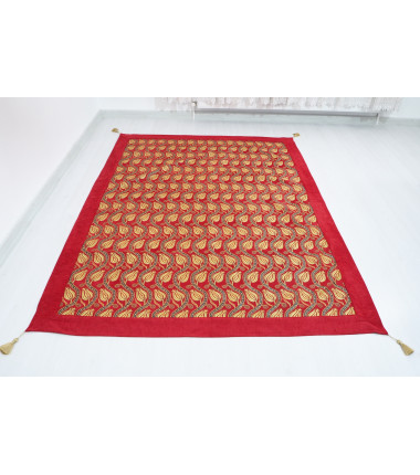 Turkish Bedspread, Twin L Size Bed Cover, 7.2X5.2, Red Tulip Pattern Fabric Blankets, Ottoman Decorative Sofa and Bed Cover