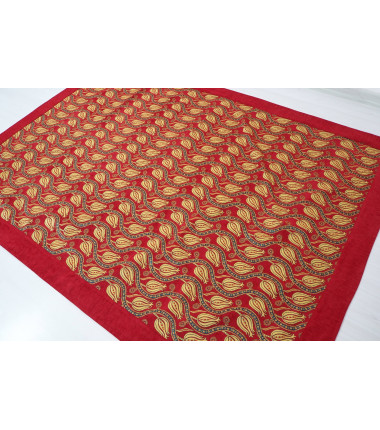 Turkish Bedspread, Twin L Size Bed Cover 7.2X5.2, Red Tulip Pattern Fabric Blankets, Ottoman Bedspread, Decorative Velvet Sofa a