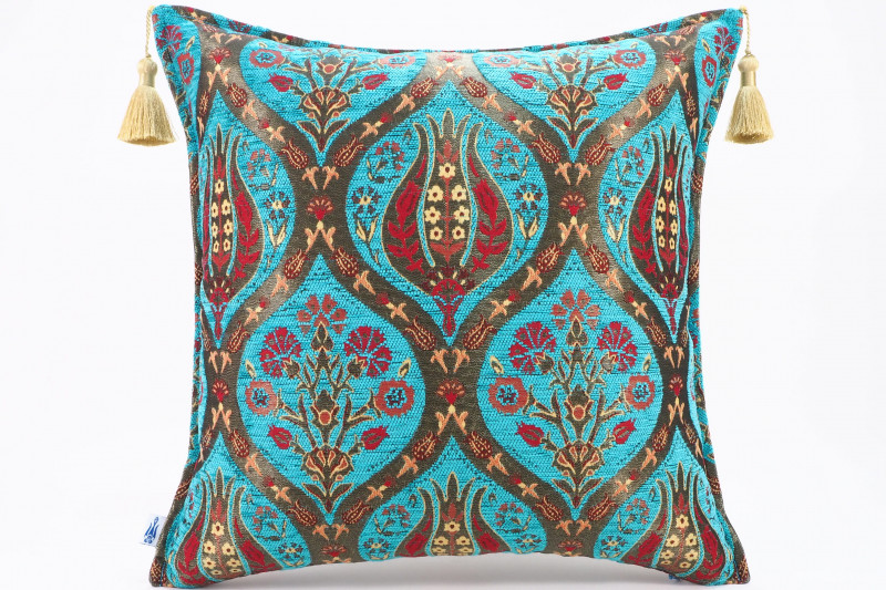 Fabric Pillow,Fabric Pillow 20x20,Turquoise Blue Morocco Pattern Turkish Jacquard Fabric Pillow Cover,Lumber Pillow,Sofa Pillow