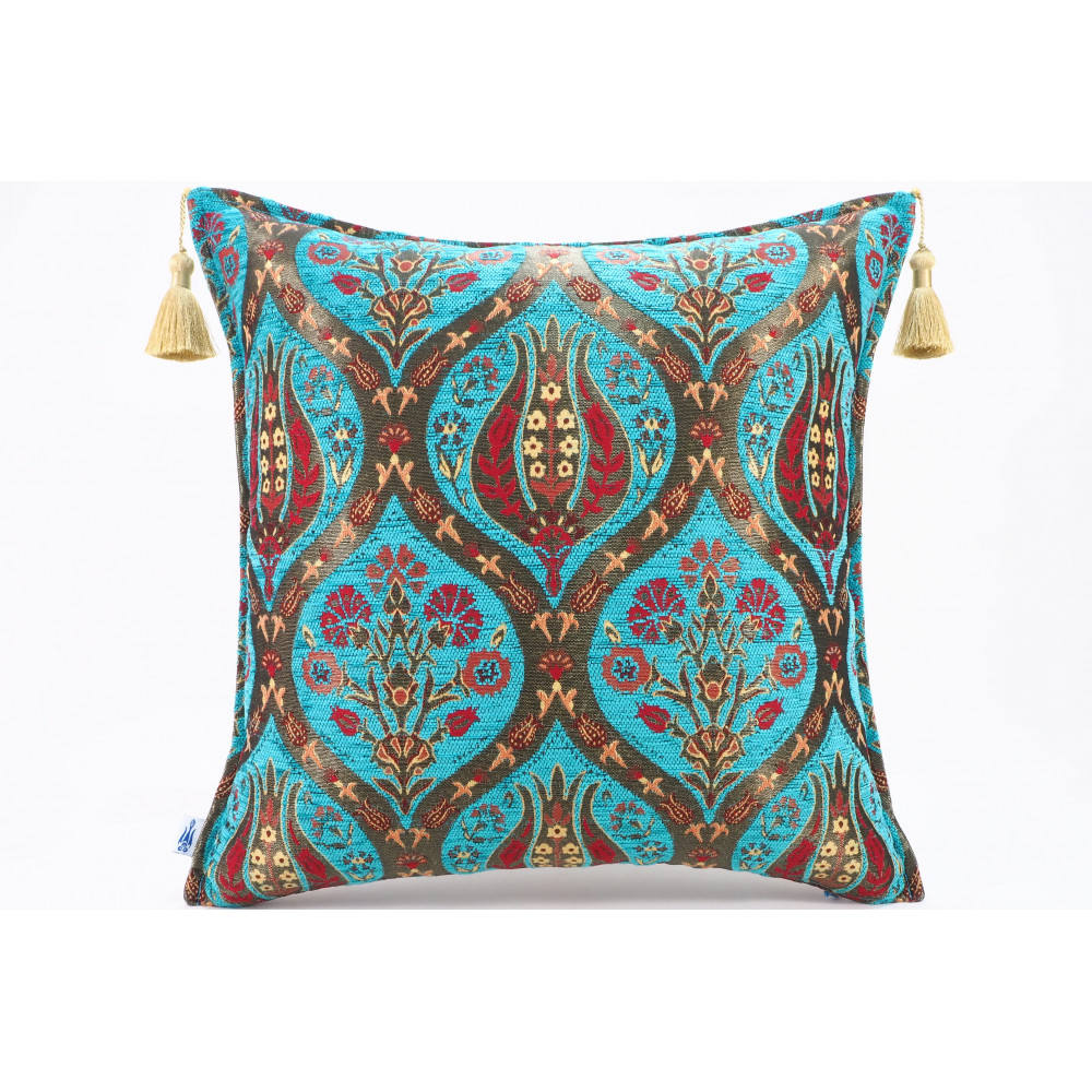 Fabric Pillow,Fabric Pillow 20x20,Turquoise Blue Morocco Pattern Turkish Jacquard Fabric Pillow Cover,Lumber Pillow,Sofa Pillow