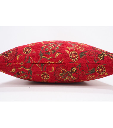 Fabric Pillow,Fabric Pillow 20x20, Red Caucasus Carnation Pattern Turkish Jacquard Fabric Pillow, Decorative Pillow, Sofa Pillow