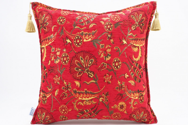 Fabric Pillow,Fabric Pillow 20x20, Red Caucasus Carnation Pattern Turkish Jacquard Fabric Pillow, Decorative Pillow, Sofa Pillow