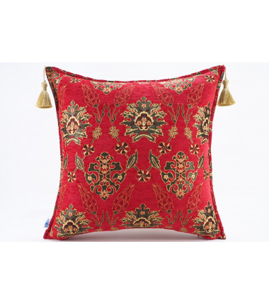 Fabric Pillow, Fabric Pillow 20x20, Red Topkapi Palace Tulip Pattern Turkish Jacquard Fabric Pillow, Chenille Fabric Pillow Case