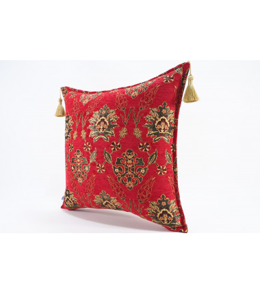 Fabric Pillow, Fabric Pillow 20x20, Red Topkapi Palace Tulip Pattern Turkish Jacquard Fabric Pillow, Chenille Fabric Pillow Case