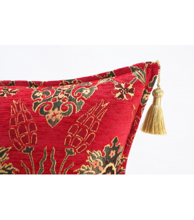 Fabric Pillow, Fabric Pillow 20x20, Red Topkapi Palace Tulip Pattern Turkish Jacquard Fabric Pillow, Chenille Fabric Pillow Case