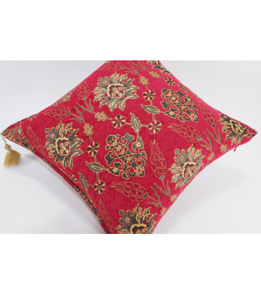 Fabric Pillow, Fabric Pillow 20x20, Red Topkapi Palace Tulip Pattern Turkish Jacquard Fabric Pillow, Chenille Fabric Pillow Case