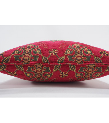 Fabric Pillow, Fabric Pillow 20x20, Red Topkapi Palace Tulip Pattern Turkish Jacquard Fabric Pillow, Chenille Fabric Pillow Case