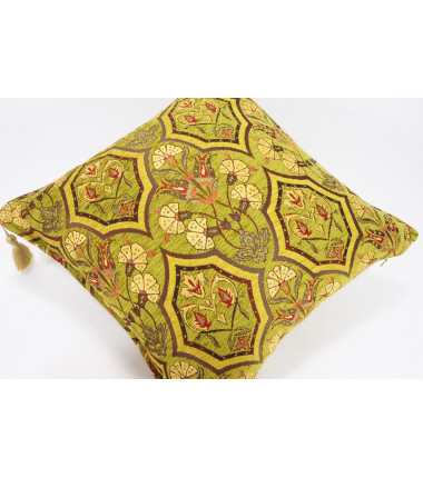 Fabric Pillow,Fabric Pillow 20x20,Pistachio Green Carnation Pattern Turkish Jacquard Fabric Pillow, Throw Pillow, Lumbar Pillows