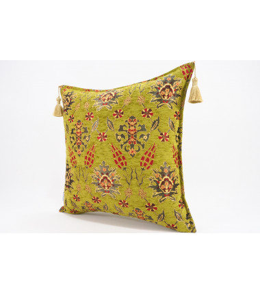 Fabric Pillow, Fabric Pillow 20x20, Pistachio Green Topkapi Palace Tulip Pattern Turkish Jacquard Fabric Pillow, Chenille Pillow