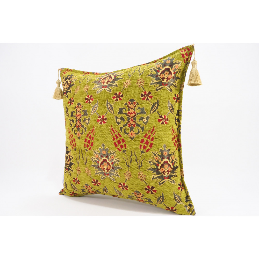 Fabric Pillow, Fabric Pillow 20x20, Pistachio Green Topkapi Palace Tulip Pattern Turkish Jacquard Fabric Pillow, Chenille Pillow