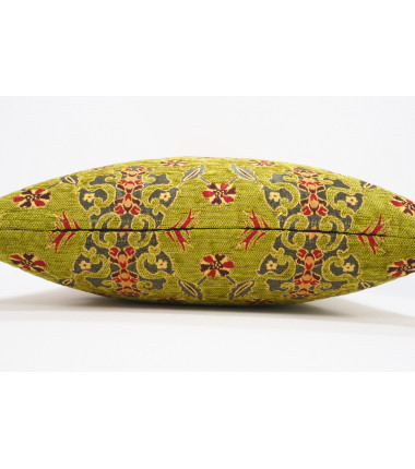 Fabric Pillow, Fabric Pillow 20x20, Pistachio Green Topkapi Palace Tulip Pattern Turkish Jacquard Fabric Pillow, Chenille Pillow