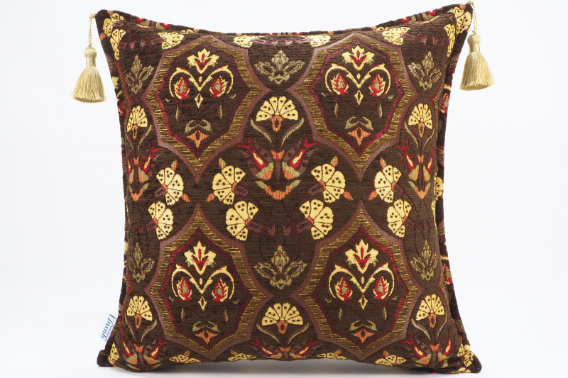 Fabric Pillow,Fabric Pillow 20x20,Brown Carnation Pattern Turkish Jacquard Fabric Pillow Cover,Throw Pillow Case, Lumbar Pillows