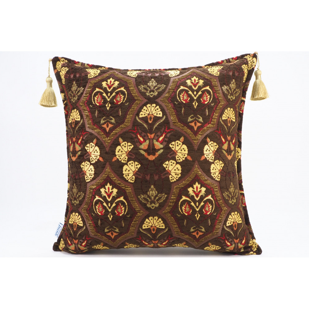 Fabric Pillow,Fabric Pillow 20x20,Brown Carnation Pattern Turkish Jacquard Fabric Pillow Cover,Throw Pillow Case,Lumbar Pillows