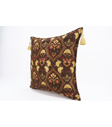 Fabric Pillow,Fabric Pillow 20x20,Brown Carnation Pattern Turkish Jacquard Fabric Pillow Cover,Throw Pillow Case, Lumbar Pillows