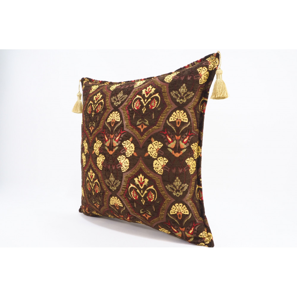 Fabric Pillow,Fabric Pillow 20x20,Brown Carnation Pattern Turkish Jacquard Fabric Pillow Cover,Throw Pillow Case, Lumbar Pillows