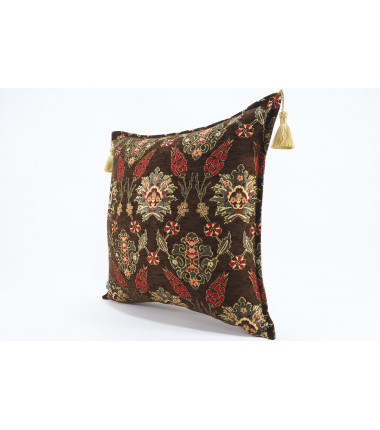 Fabric Pillow, Fabric Pillow 20x20,Brown Topkapi Palace Tulip Pattern Turkish Jacquard Fabric Pillow,Chenille Fabric Pillow Case