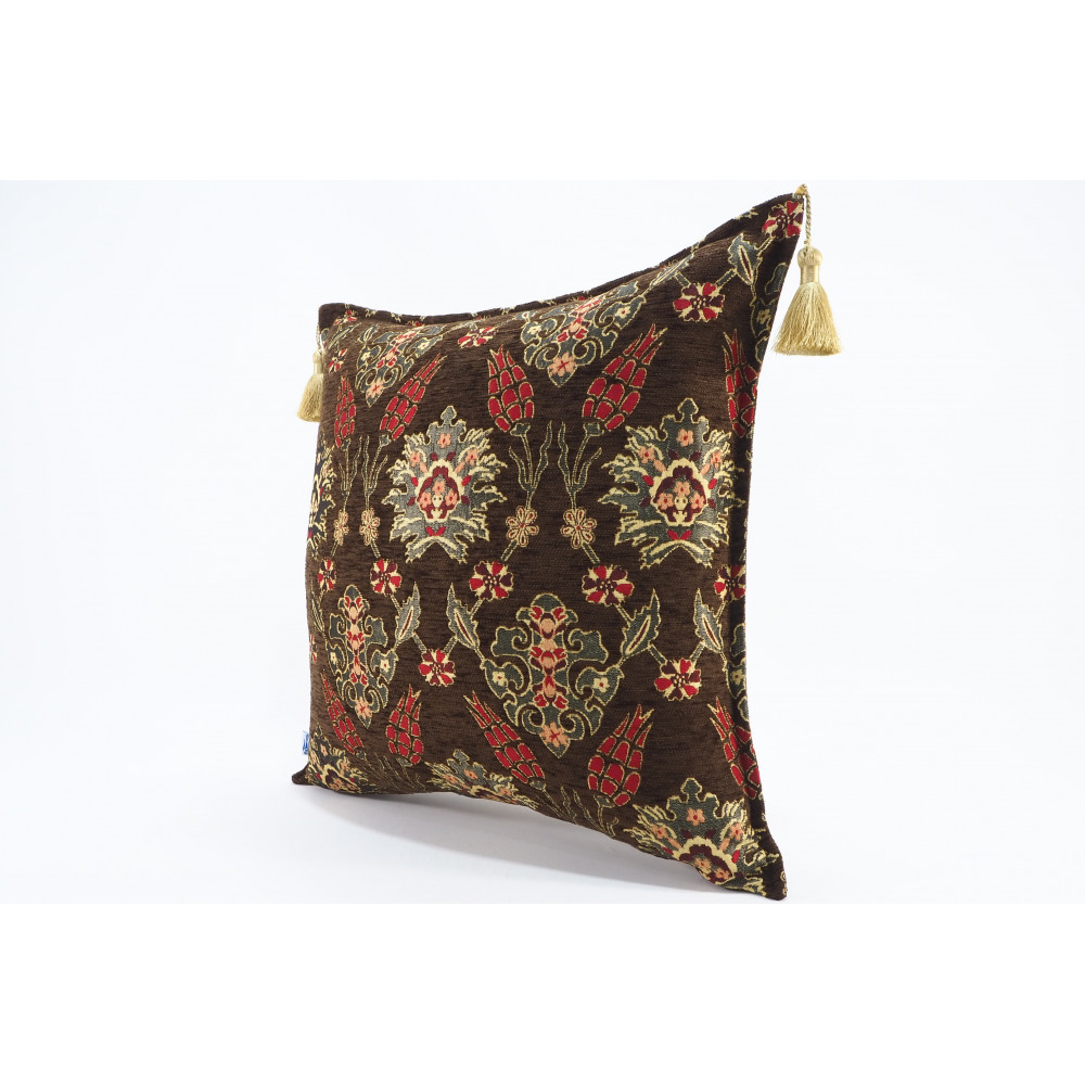 Fabric Pillow, Fabric Pillow 20x20,Brown Topkapi Palace Tulip Pattern Turkish Jacquard Fabric Pillow,Chenille Fabric Pillow Case