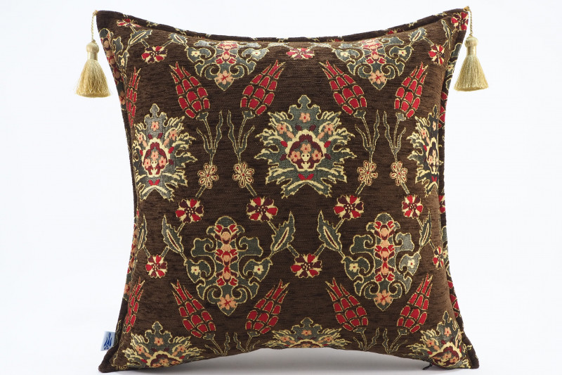 Fabric Pillow, Fabric Pillow 20x20,Brown Topkapi Palace Tulip Pattern Turkish Jacquard Fabric Pillow,Chenille Fabric Pillow Case